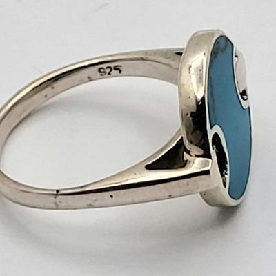 Turquoise Disk Inlay 925 Ring Size 8