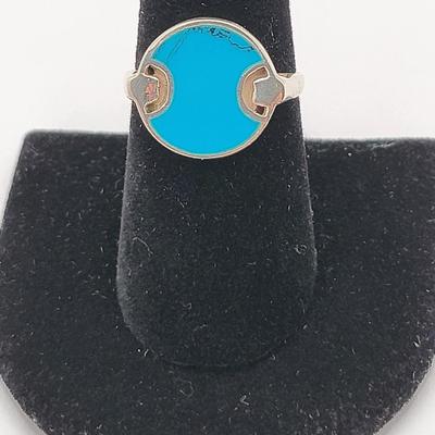 Turquoise Disk Inlay 925 Ring Size 8