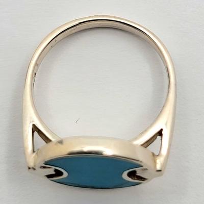 Turquoise Disk Inlay 925 Ring Size 8