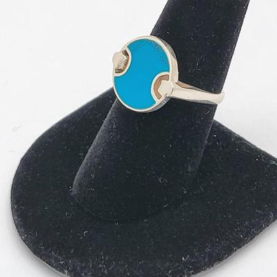 Turquoise Disk Inlay 925 Ring Size 8