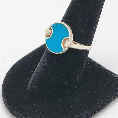Turquoise Disk Inlay 925 Ring Size 8
