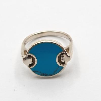 Turquoise Disk Inlay 925 Ring Size 8