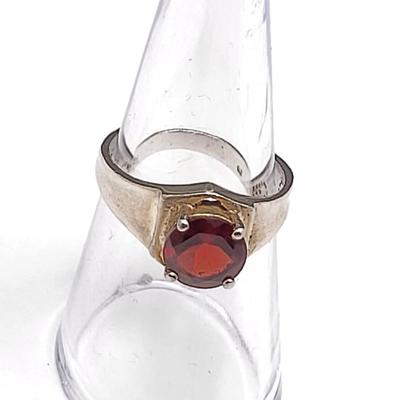 Early 70's Sterling Silver Garnet Solitaire Ring