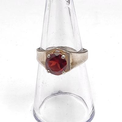 Early 70's Sterling Silver Garnet Solitaire Ring