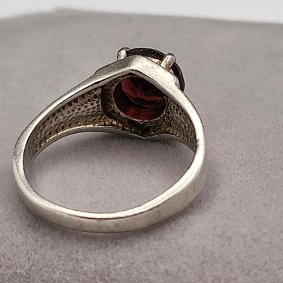 Early 70's Sterling Silver Garnet Solitaire Ring