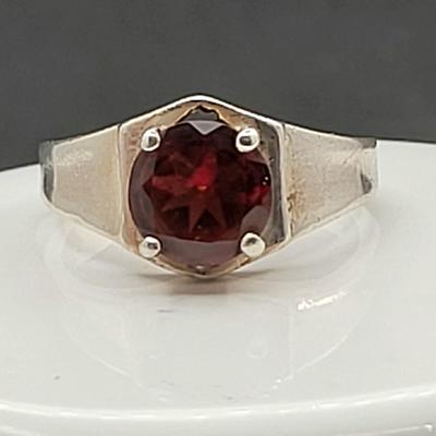 Early 70's Sterling Silver Garnet Solitaire Ring