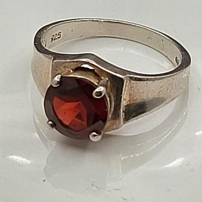 Early 70's Sterling Silver Garnet Solitaire Ring