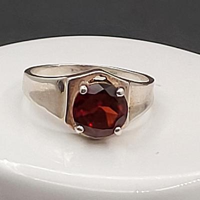 Early 70's Sterling Silver Garnet Solitaire Ring