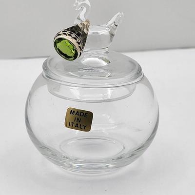 Vintage Italy Glass Swan Trinket Jar & 925 Green Stone Ring