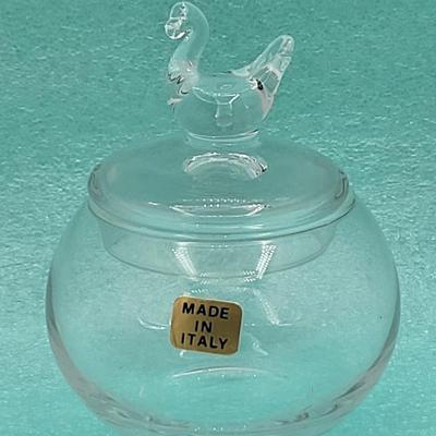 Vintage Italy Glass Swan Trinket Jar & 925 Green Stone Ring