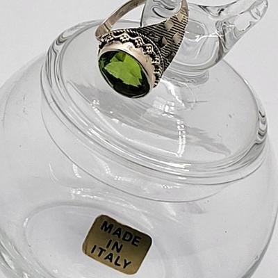 Vintage Italy Glass Swan Trinket Jar & 925 Green Stone Ring