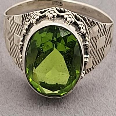 Vintage Italy Glass Swan Trinket Jar & 925 Green Stone Ring