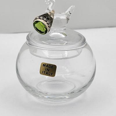 Vintage Italy Glass Swan Trinket Jar & 925 Green Stone Ring