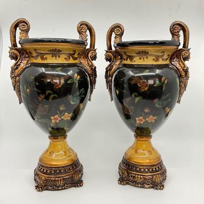 737 Pair of Decorative Painted Urns