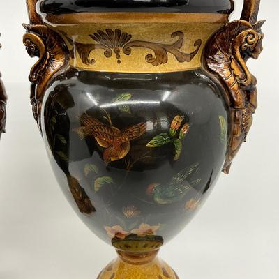 737 Pair of Decorative Painted Urns