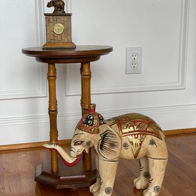 Small Wooden Side Table with Elephant Decor