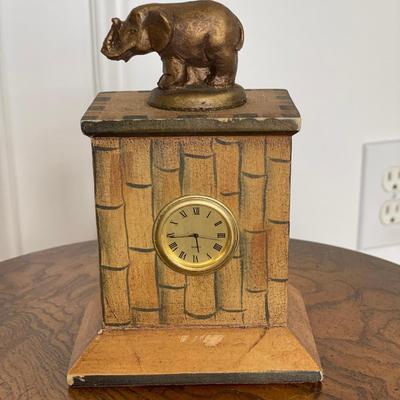 Small Wooden Side Table with Elephant Decor