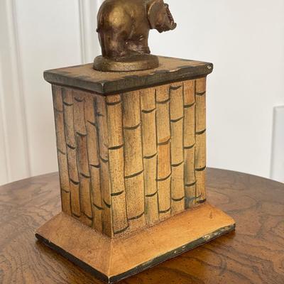 Small Wooden Side Table with Elephant Decor