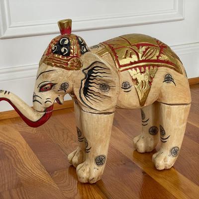 Small Wooden Side Table with Elephant Decor