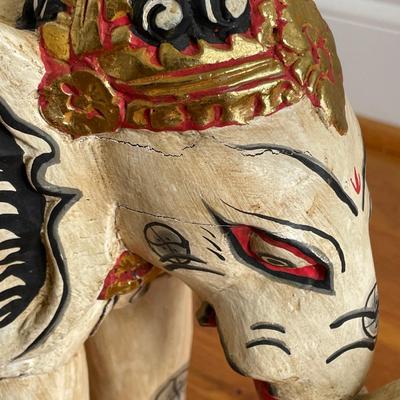 Small Wooden Side Table with Elephant Decor