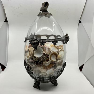 745 Large Castilian Glass Pewter Egg Shaped Urn