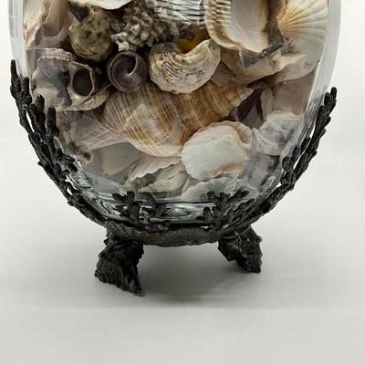 745 Large Castilian Glass Pewter Egg Shaped Urn