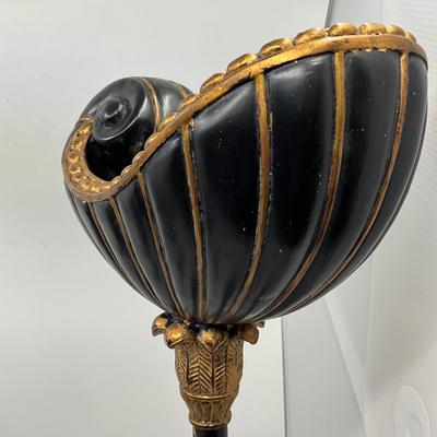 747 Pair of Black and Gold Decorative Shell Stands