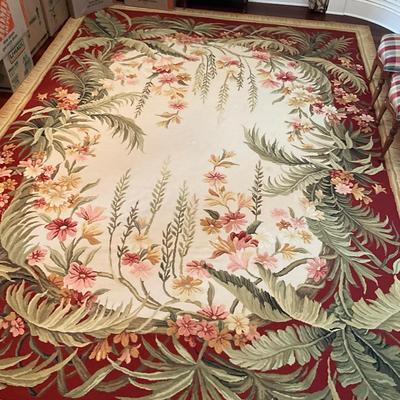 701 Large Palm/Floral Needle Point Rug 14'6" x 10'3"