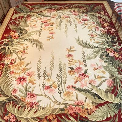 701 Large Palm/Floral Needle Point Rug 14'6" x 10'3"