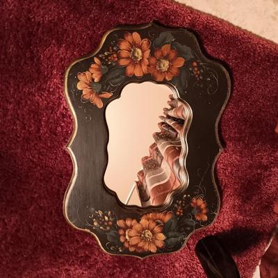 SHOWER CURTAIN W/LINER, BATH RUG, HANDPAINTED MIRROR