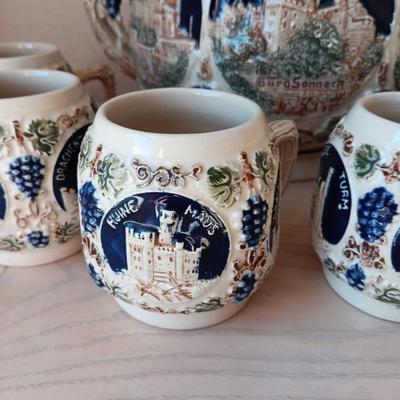 MADE IN GERMANY VERY DETAILED PUNCH BOWL/TUREEN WITH CUPS