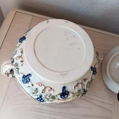 MADE IN GERMANY VERY DETAILED PUNCH BOWL/TUREEN WITH CUPS
