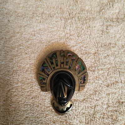 CHEO TAXCO STERLING BROOCH PENDANT, ABALONE HEAD DRESS