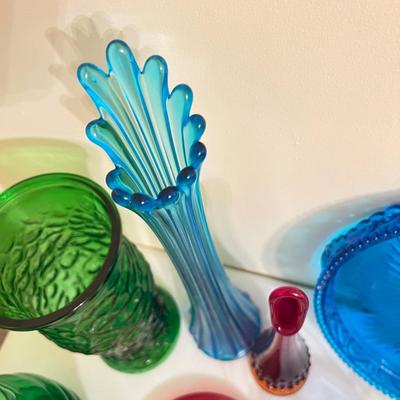 10 Pc. Colored Glass Lot - Antique Ruby Flash D.C. Souvenir, Vintage Vases + More