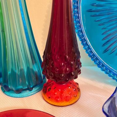 10 Pc. Colored Glass Lot - Antique Ruby Flash D.C. Souvenir, Vintage Vases + More