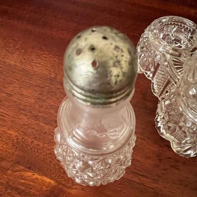Antique Pressed Glass Candle Holder Cruet Set