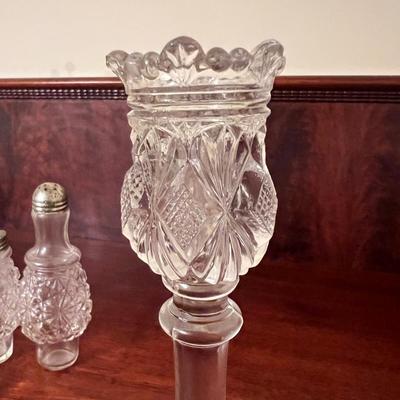 Antique Pressed Glass Candle Holder Cruet Set