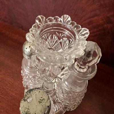 Antique Pressed Glass Candle Holder Cruet Set