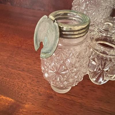 Antique Pressed Glass Candle Holder Cruet Set