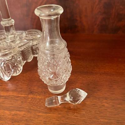 Antique Pressed Glass Candle Holder Cruet Set