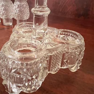 Antique Pressed Glass Candle Holder Cruet Set