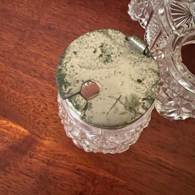 Antique Pressed Glass Candle Holder Cruet Set