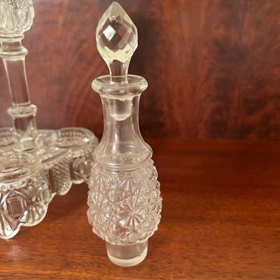 Antique Pressed Glass Candle Holder Cruet Set