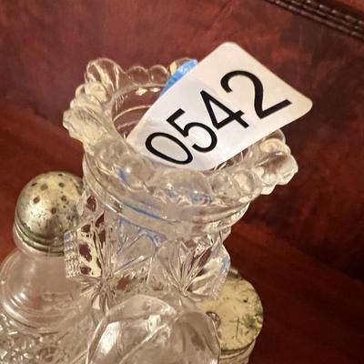 Antique Pressed Glass Candle Holder Cruet Set
