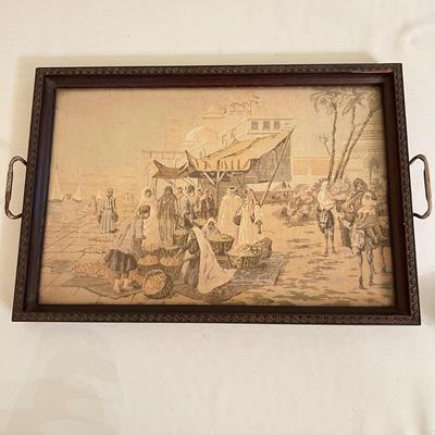 Finely Woven Antique Textile Wood Framed Tray