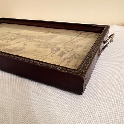 Finely Woven Antique Textile Wood Framed Tray