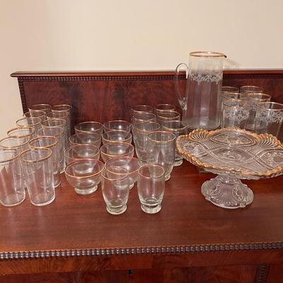 Big Lot Antique Vintage Gold Rimmed Glassware