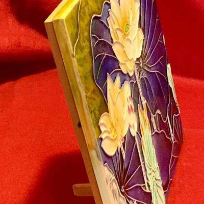 Decorative colorful floral tile with stand built in