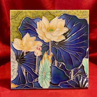 Decorative colorful floral tile with stand built in