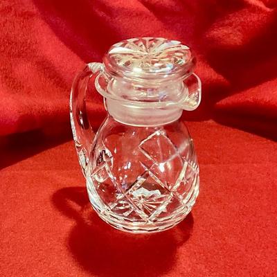 Covered cut glass cream pitcher, no mark found
